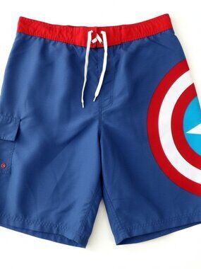 Marvel Captain America Shield Logo Blue Cargo Swim Trunks Shorts Mens XXL